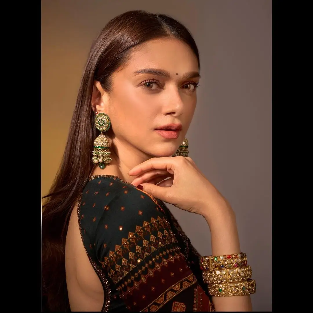 Bollywood Actress Aditi Rao Hydari In Black Lehenga Choli